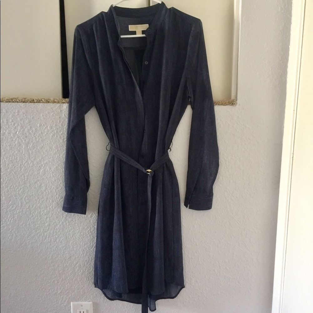 Michael Kors long sleeve button down navy dress